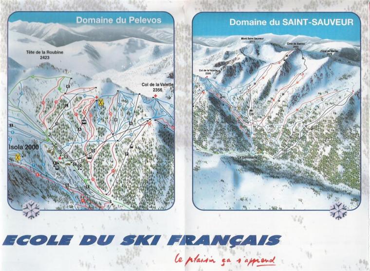 Plan pistes ISOLA 2000 - Annes 90 - Domaine du Pelevos et du St Sauveur.